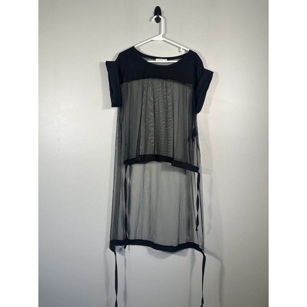 Luukaa Top Womens US 10 Black Mesh Modern Sheer Amber Tulle Tunic